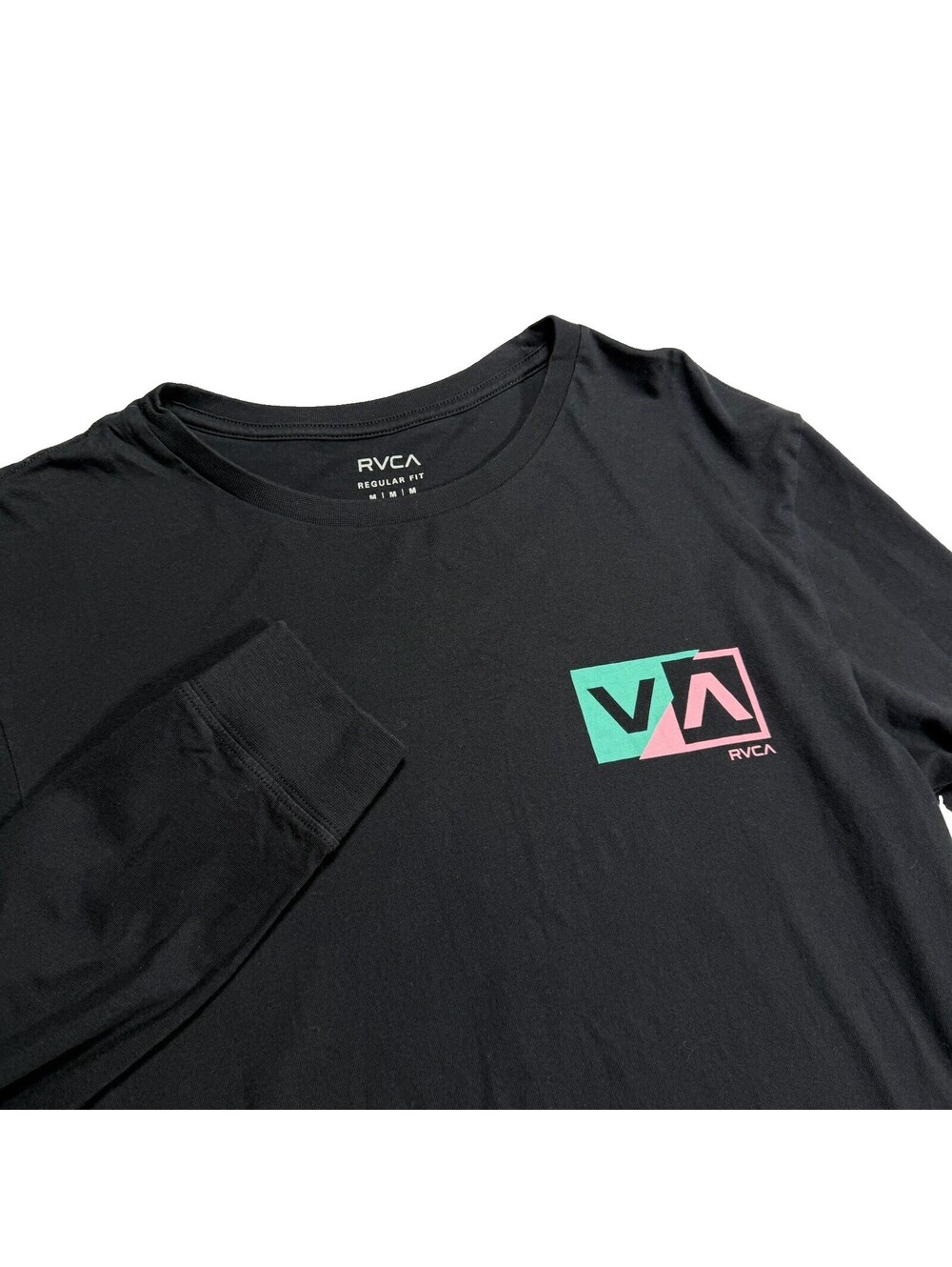 RVCA Men's Long Sleeve T-Shirt Logo Graphic Black Size Medium 100% Cotton